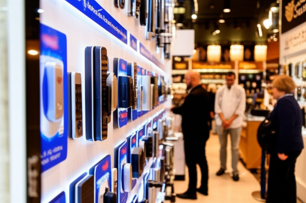 قفل ذكي حديث على باب خشبي